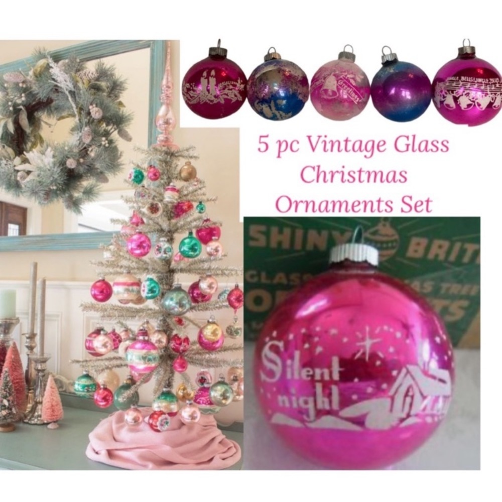 Vintage Shiny Bright Mercury Glass Vintage Christmas Ornaments Bundle Lot 5 Pc